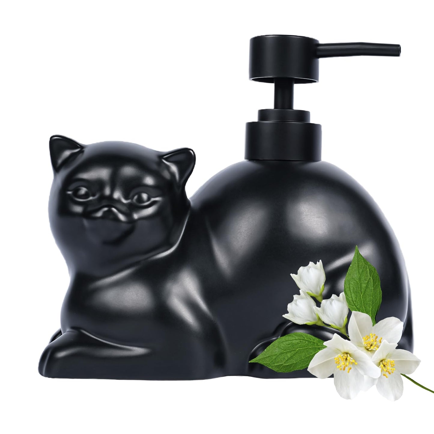 Amaauto Funny Cat Shaped Ceramic Soap Dispenser, Refillable Liquid Soap, Lotion and Essential Oils for Kitchen and Bathroom, 443ML, Black