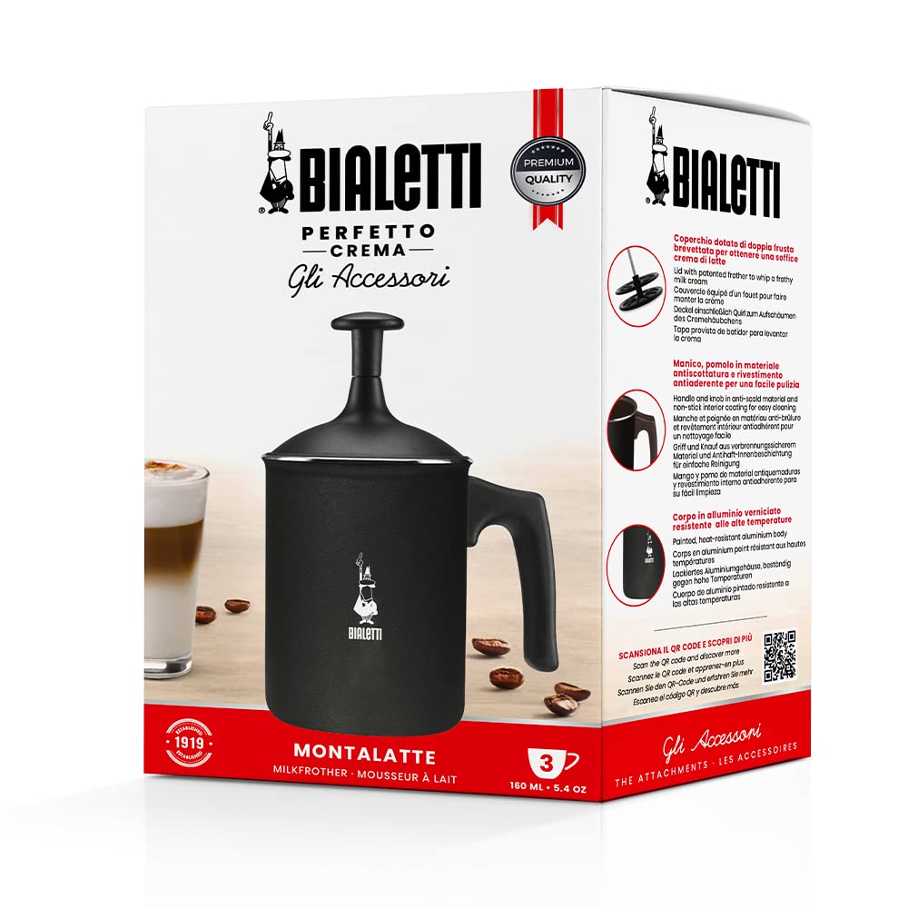 Bialetti CD Tuttocrema-166 ml Tuttocrema-Manual Milk frother with a Capacity of 166 ml, Plastic, Black, 30 x 20 x 15 cm