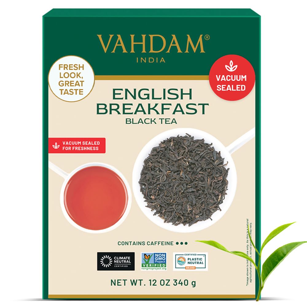 VAHDAM, Original English Breakfast Black Tea Leaves 340g (170+ Cups) Non GMO, Gluten Free | Strong, Robust & Aromatic Loose Leaf Tea | Unblended