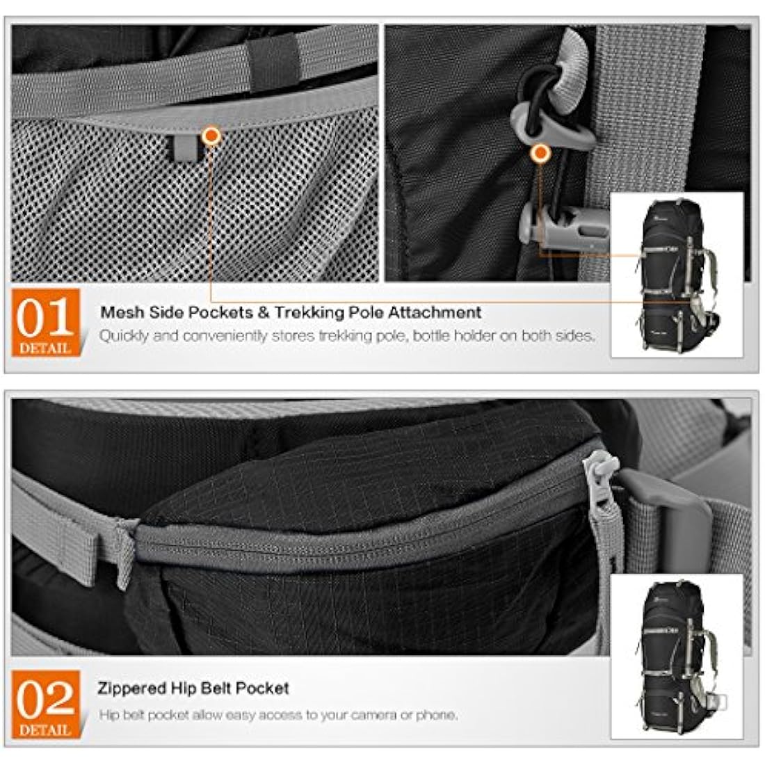 MOUNTAINTOP 70L Hiking Backpack water-resistant Internal Frame Backpacks Large Trekking Mountaineering Rucksack with Rain Cover for Men Women Cover Outdoor