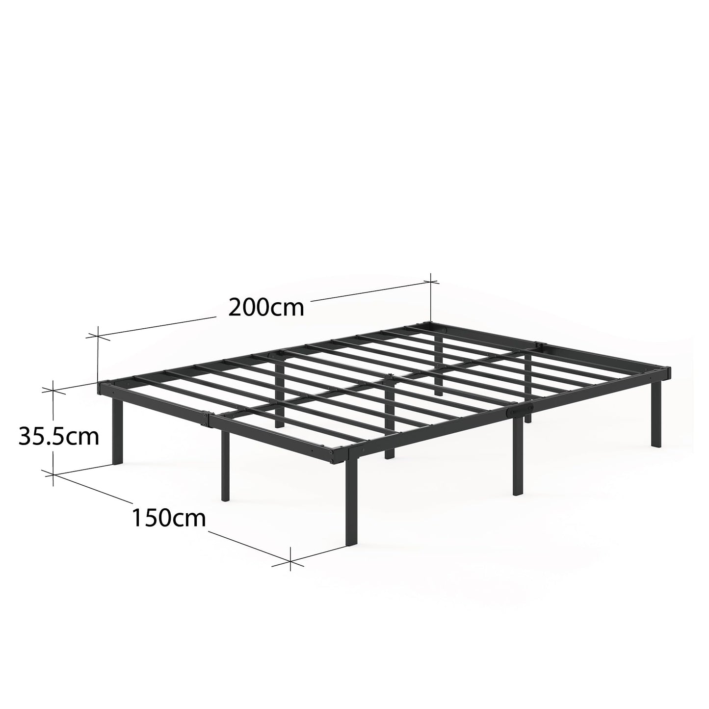 Zinus Caleb King size Bed frame - Bed 150x200 cm - 36cm Height - Metal bed frame with Underbed storage and steel slat support - Black