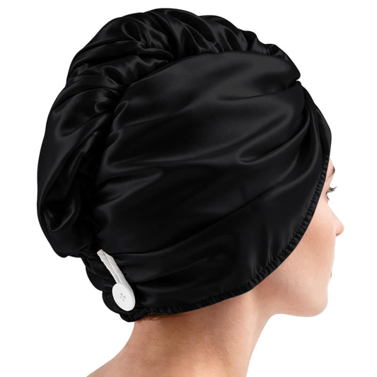 Lkw Ogechi Double Layer Microfiber Satin Hair Drying Towel Wrap 70x25cm with Button, Soft and Anti Frizz Hair Turban Towels