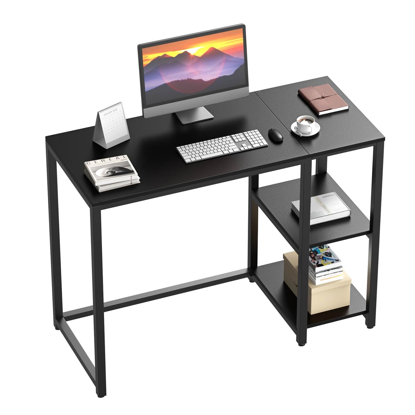 WOHOMO Computer Desk with Storage 120cm Table with 2-Tier Shelves, Black