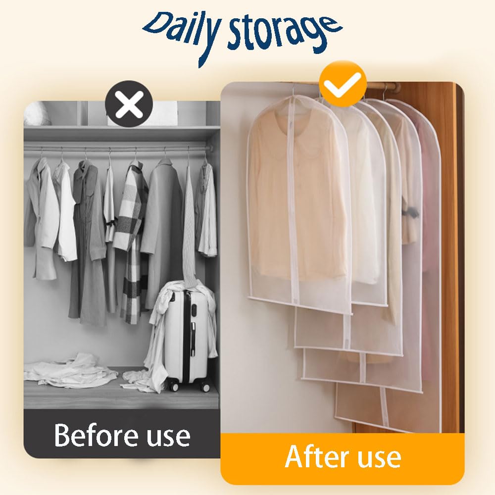 4 PCS Clothes Covers with Zip Dustproof Waterproof Moisture-Proof Dust-Proof Translucent Protective Moth Resistant Dustproof Waterproof Washable Suit