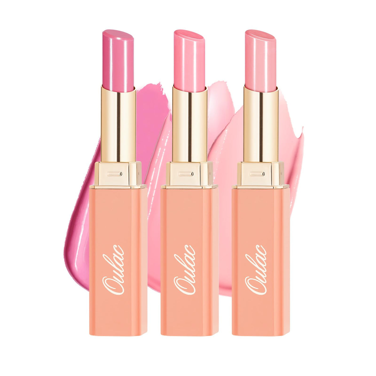 Oulac Pink Lipsticks Set - Moisturizing Lipsticks for Dry Lips, Medium Coverage | Glossy Finish, Juicy Look, Vegan (07/20/22)