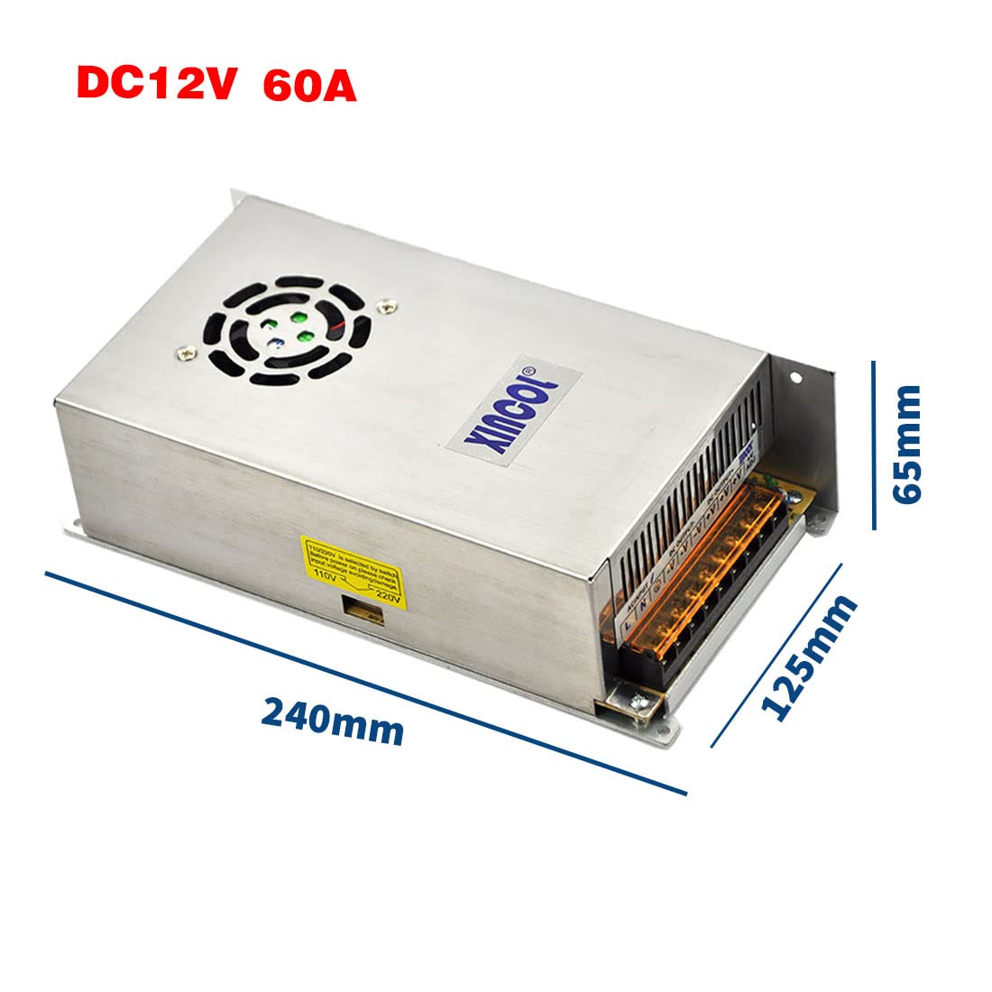 XINCOL AC110V/220V to DC12V 60A 720W Switched Mode Switching Power Supply (SMPS) Transformer Driver Adapter for LED Strip Light with Big Built-in Fan