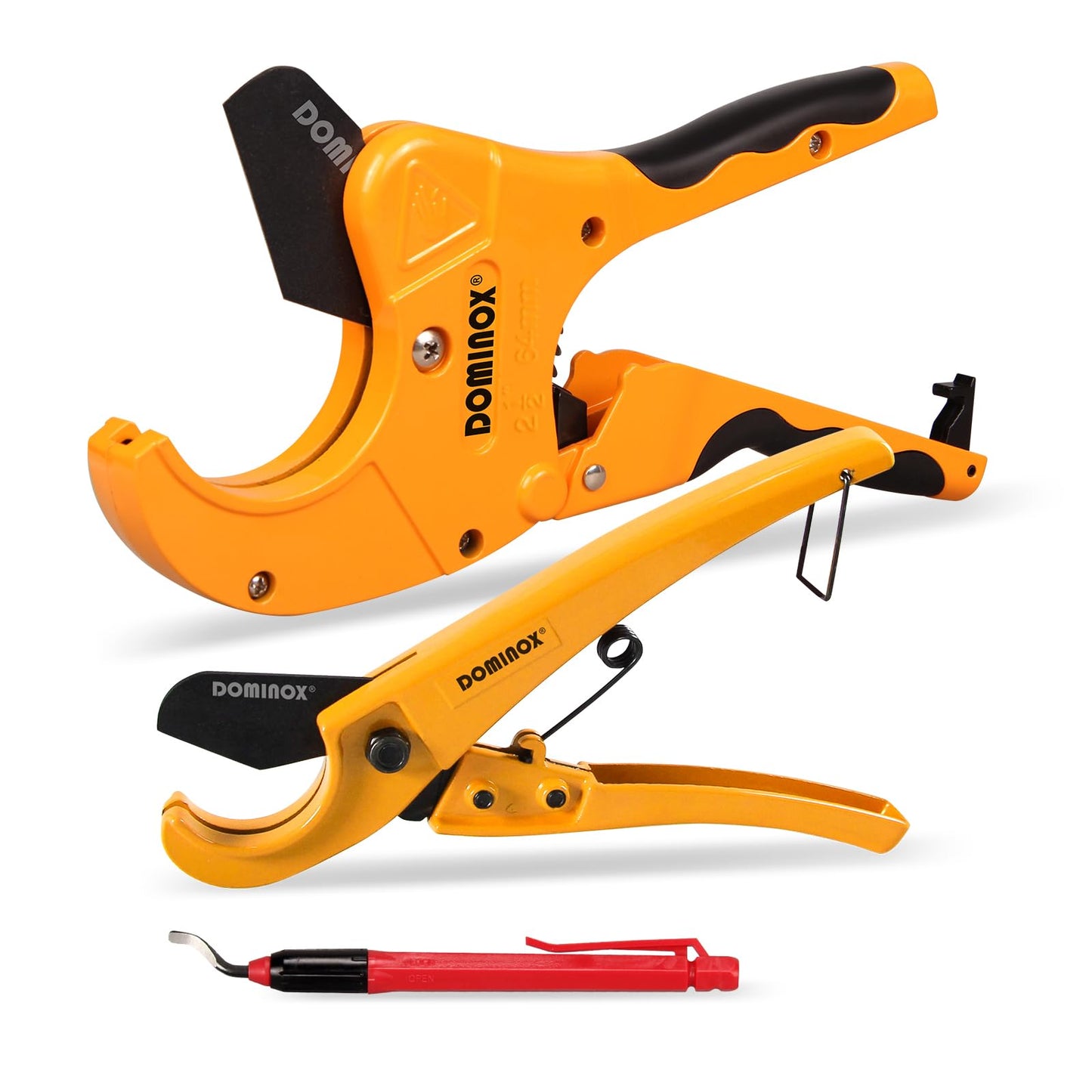 DOMINOX Pipe Cutter, 64mm (2 1/2'' O.D.) +26mm+Deburring Tool (3 Set), Professional Cutting PEX, PVC and PPR Pipe, SK5 Blade and Aluminum Alloy Body,
