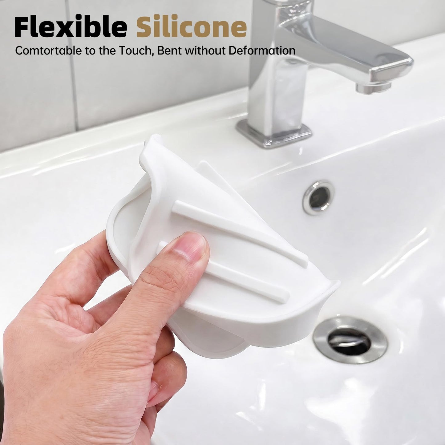 Gurwen 2 Pcs Silicone Soap Dish with Drainage for Bathroom, White