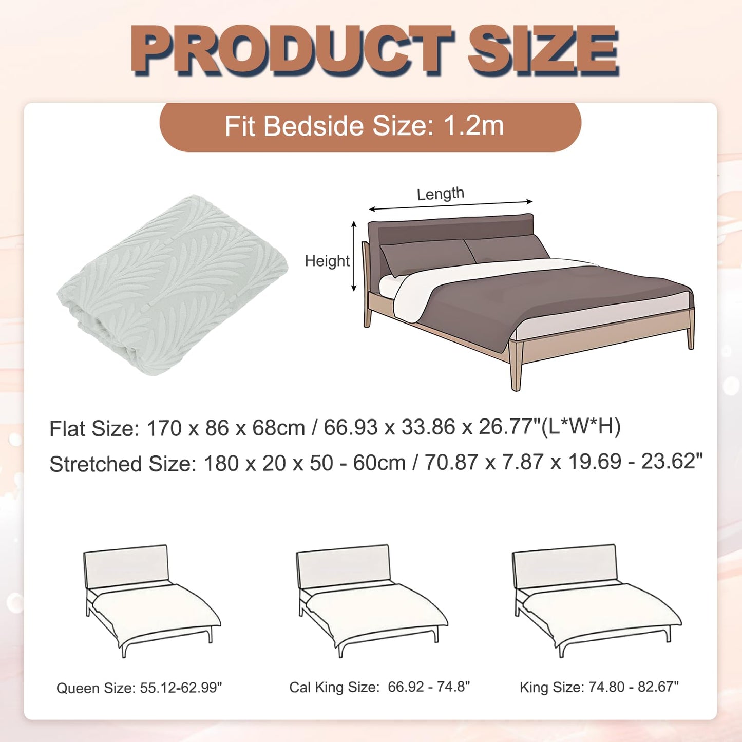 sourcing map Bed Headboard Slipcover, 180cm Jacquard Fabric Stretch Protector Covers, Dustproof Cover for 1.8m Headboard Bedroom Decor, Light Gray
