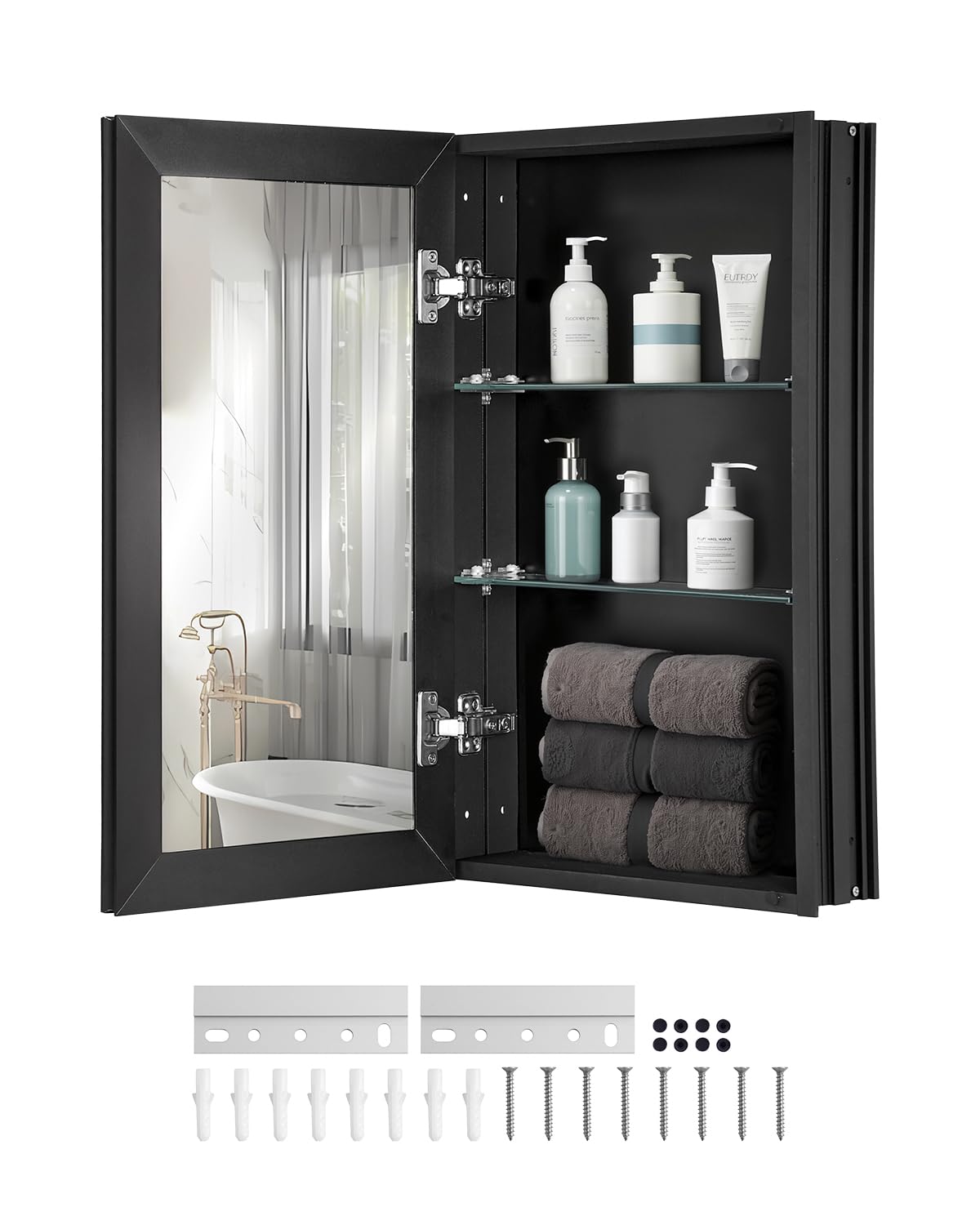 VEVOR Medicine Cabinet, 14 x 24 inches, Medicine Cabinet for Bathroom with Mirror, Aluminum Frame Bathroom Wall Cabinet, 2-layer Adjustable Shelves,