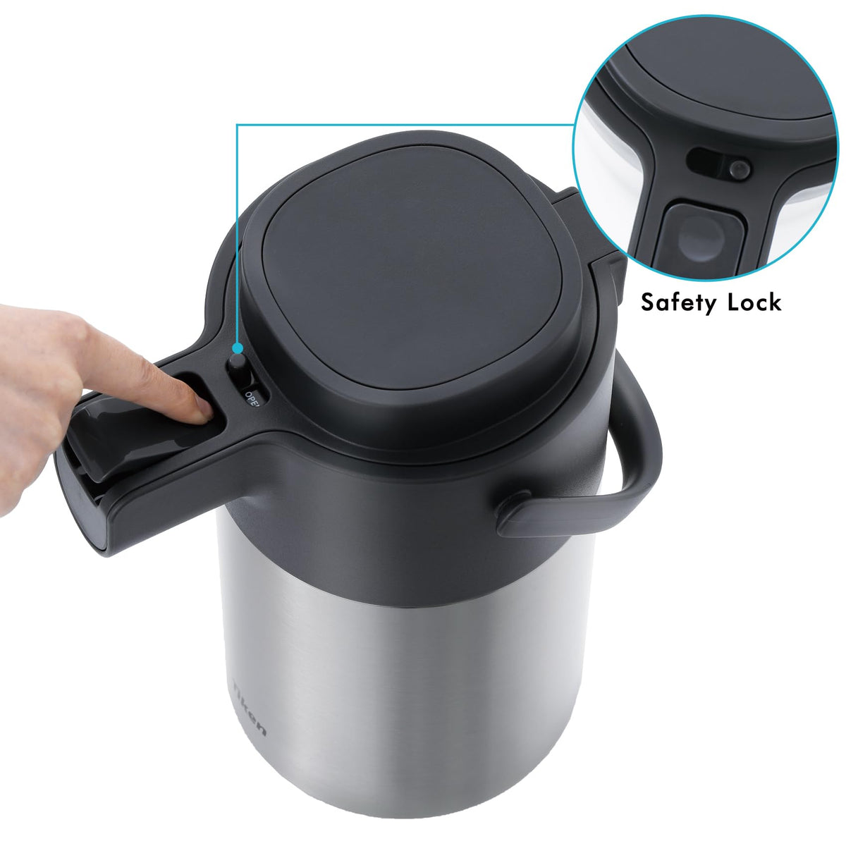 Tiken 3L Airpot Coffee Dispenser with Pump Stainless Steel Vacuum Insulated Thermal Jug Flask for Hot Water Tea