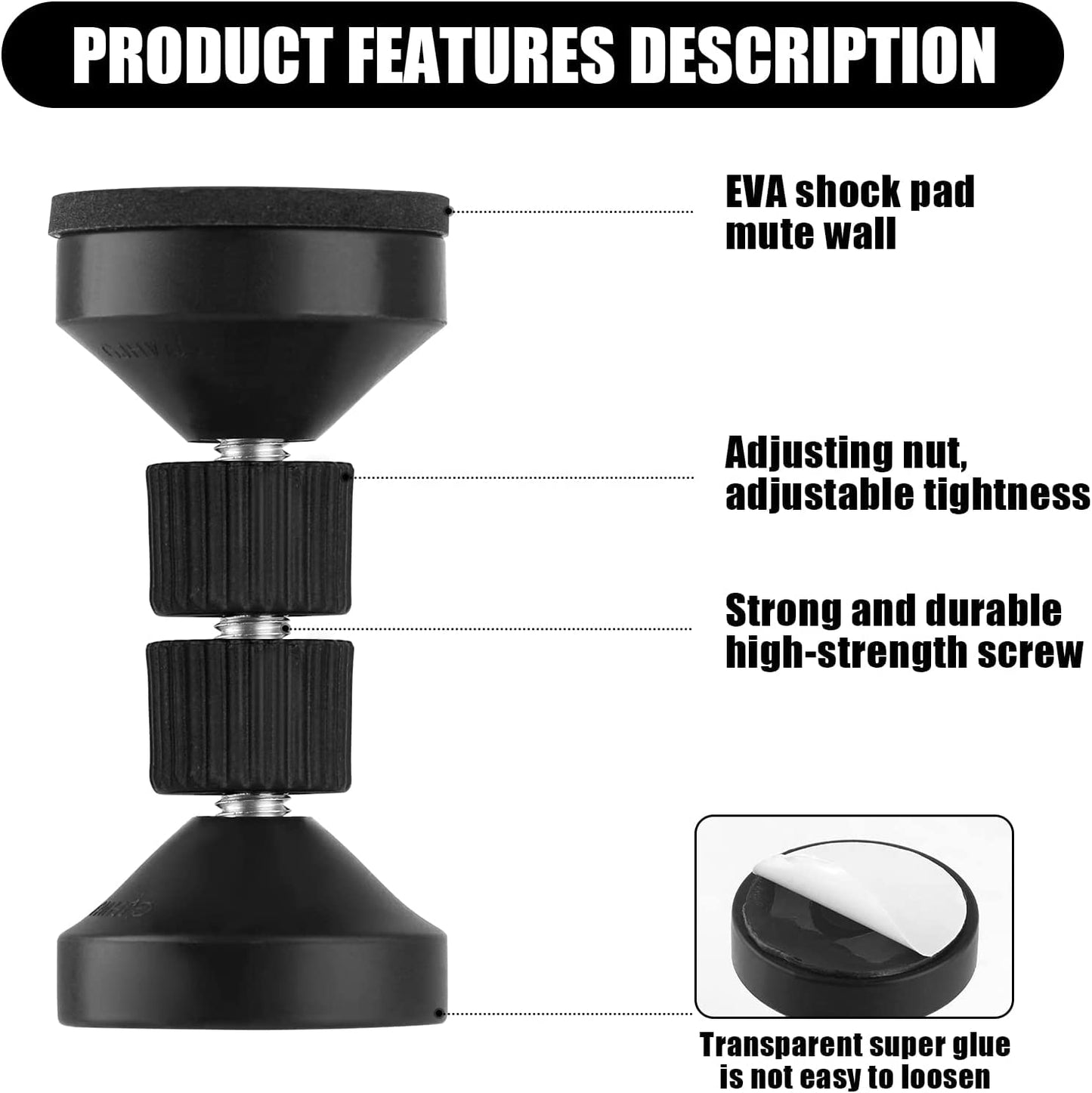 JOOVCC Headboard Stoppers,2Pack Adjustable Threaded Bed Frame Anti-Shake Tool Bed Wall Stopper, Prevent Rocking Headboard Pad
