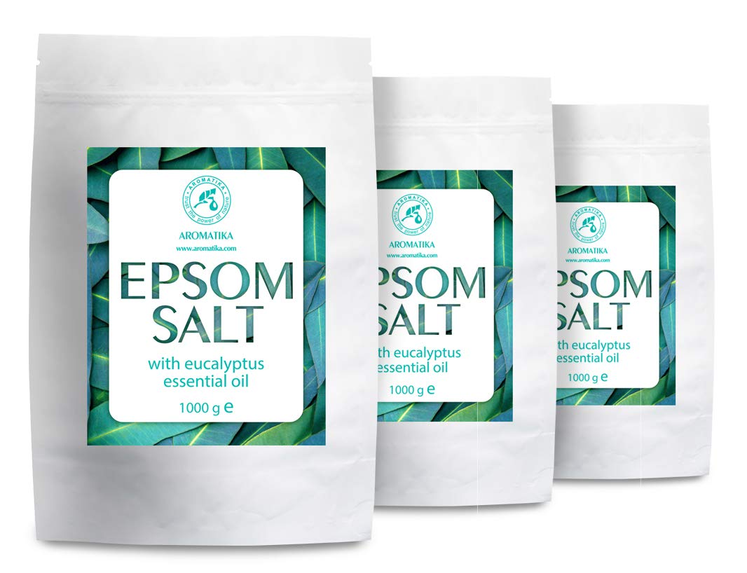 English Salt Eucalyptus 3kg with Eucalyptus Essential Oil - 100% Pure Epsom Salts - Magnesium Sulphate Crystals & Eucalyptus for Sore Muscles Soothing