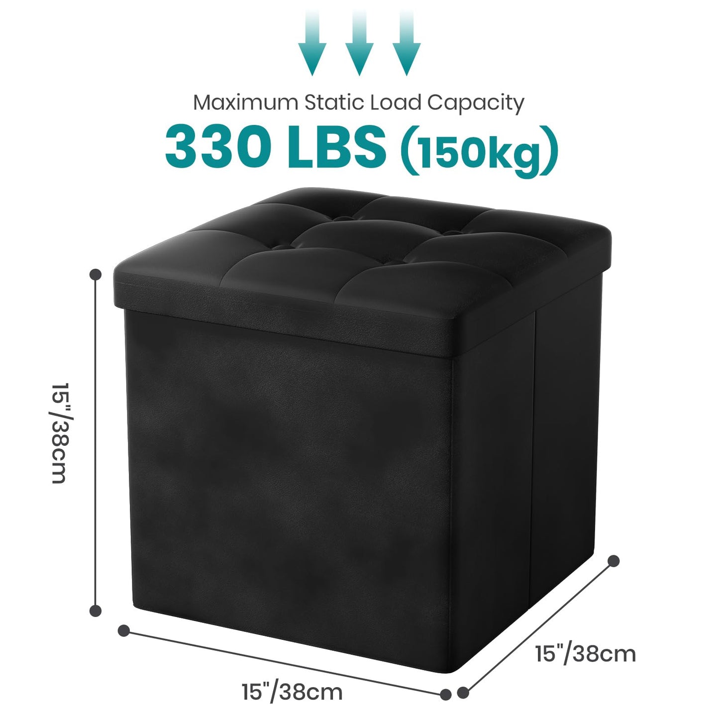 Oak & Tea Storage Ottoman, Foldable Storage Bench, Small Footrest, Cube Storage Unit, 1 Storage Boxes with Lid, Footstool