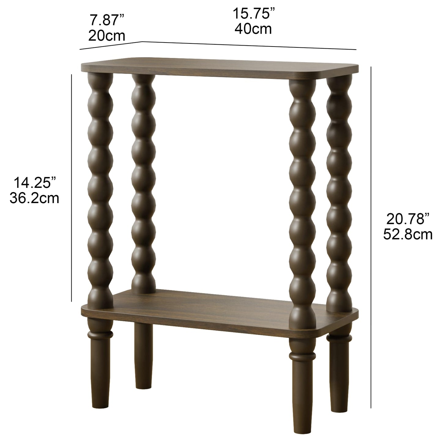 JERX 2-Tier Narrow Side Table Small End Table Walnut Brown