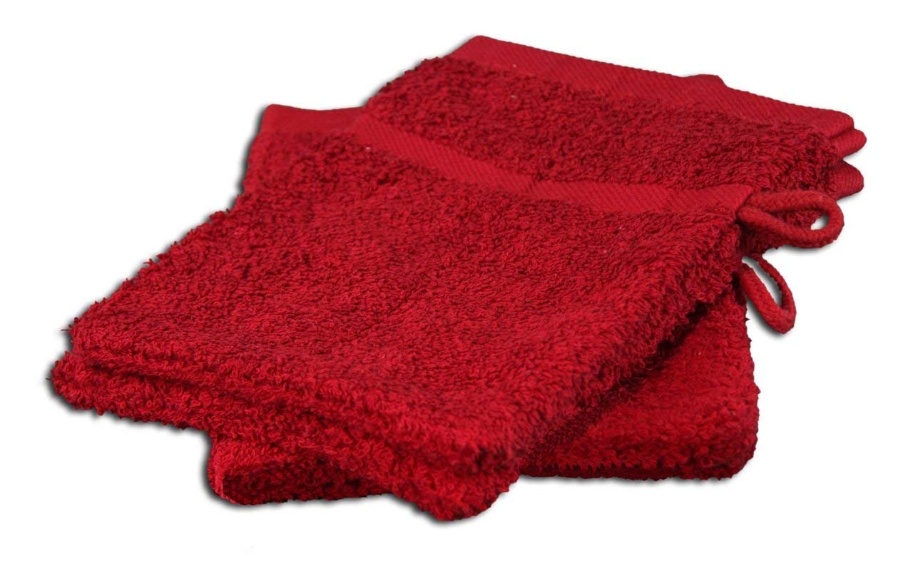 Gözze - Bath/Shower Glove/Mitt, Set of 4, Soft and Absorbent, 100% Cotton, 16 x 21 cm - Bordeaux