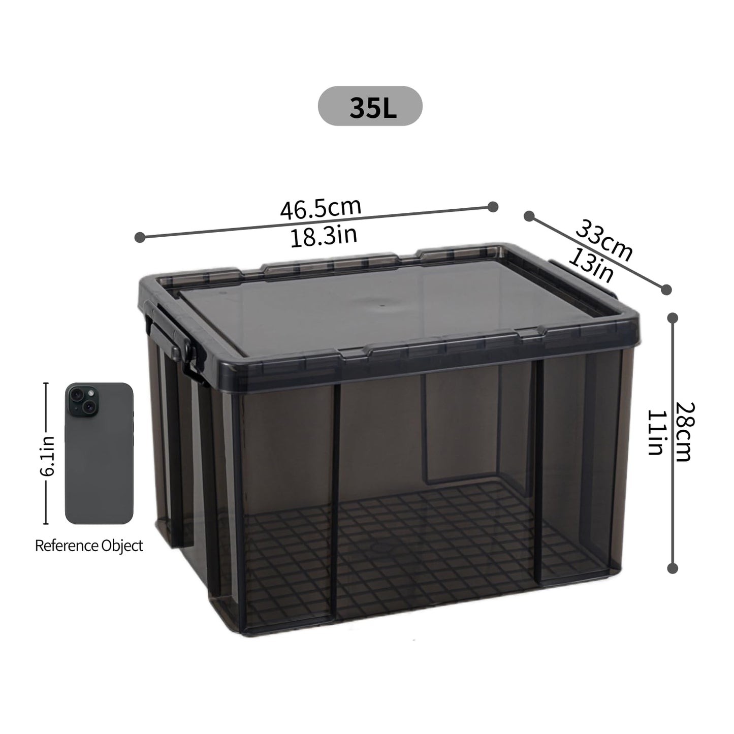 Cetomo 35L*3 Heavy-Duty Storage Boxes, Plastic Stackable Storage Box with Lids, Storage Bins with Reinforced Corners, Vertical Sides and Clip Closure