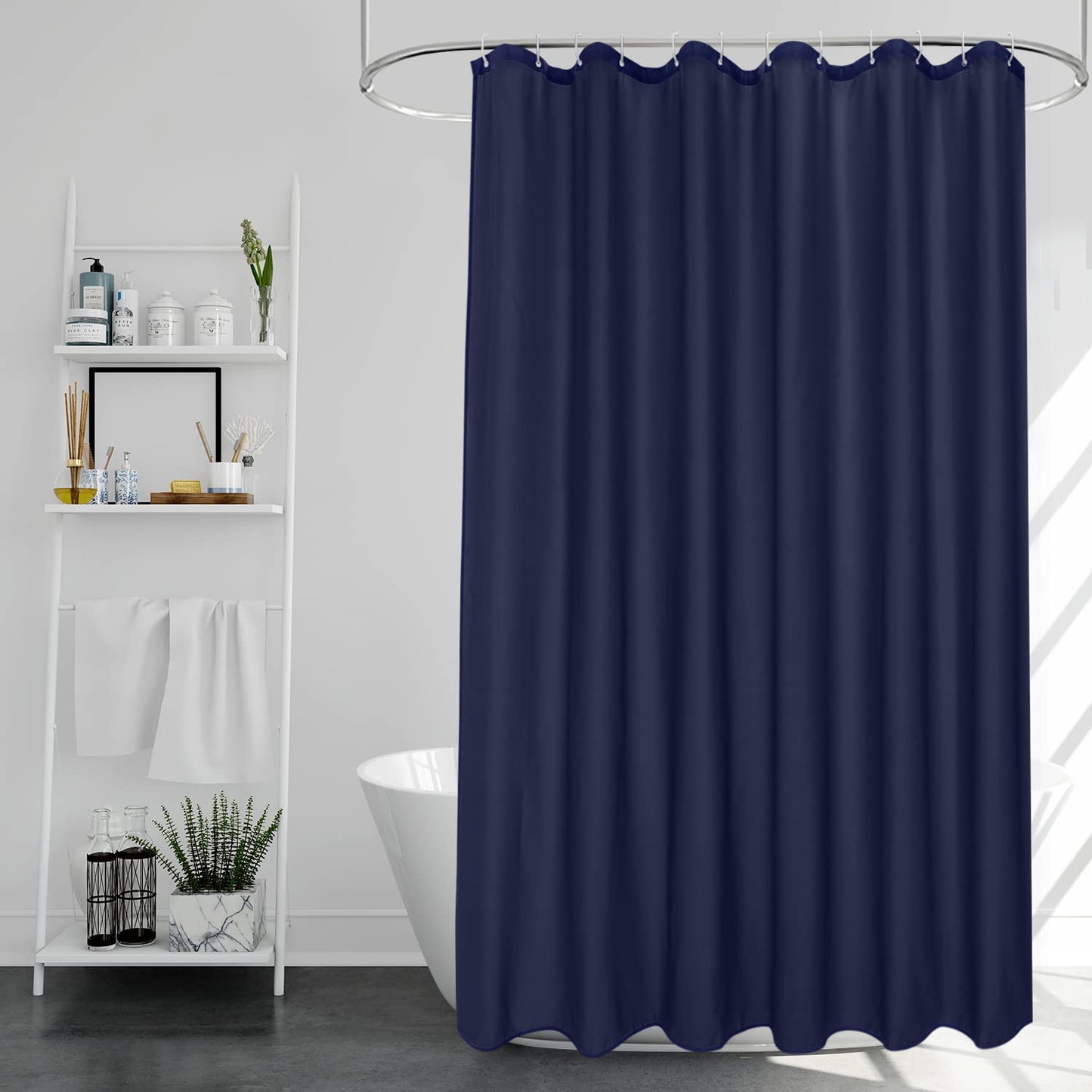 EurCross Navy Blue Shower Curtain Mould Proof Resistant Washable, Quick Dry Water-resistant Fabric Bathroom Shower Curtain 180 x 180cm Drop with 12