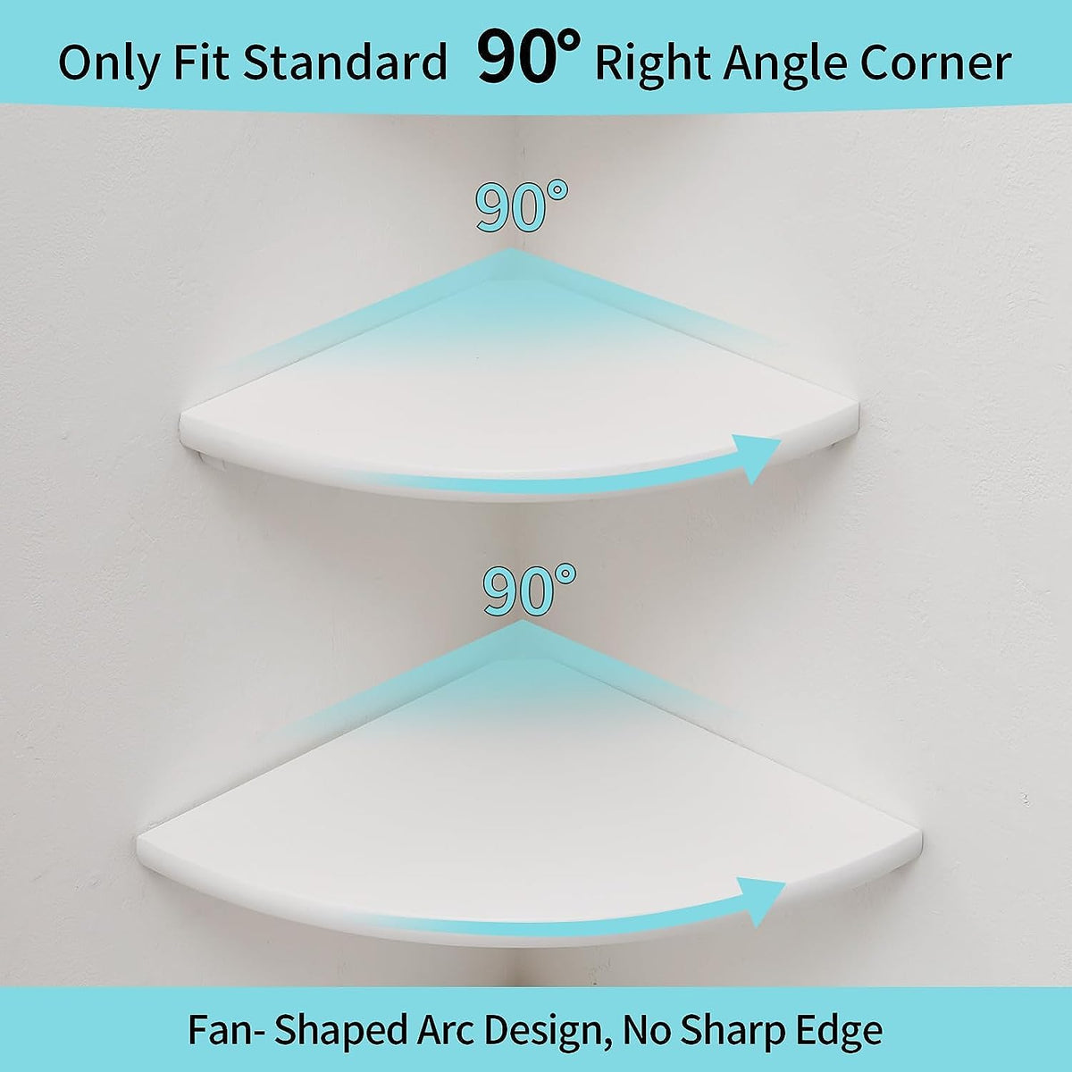Gieanoo White Corner Shelf Wall Mount, Solid Oak Wood Set of 2 12inch Floating Corner Shelf Round End Floating Speaker Shelf With Wire Hole Shelf for