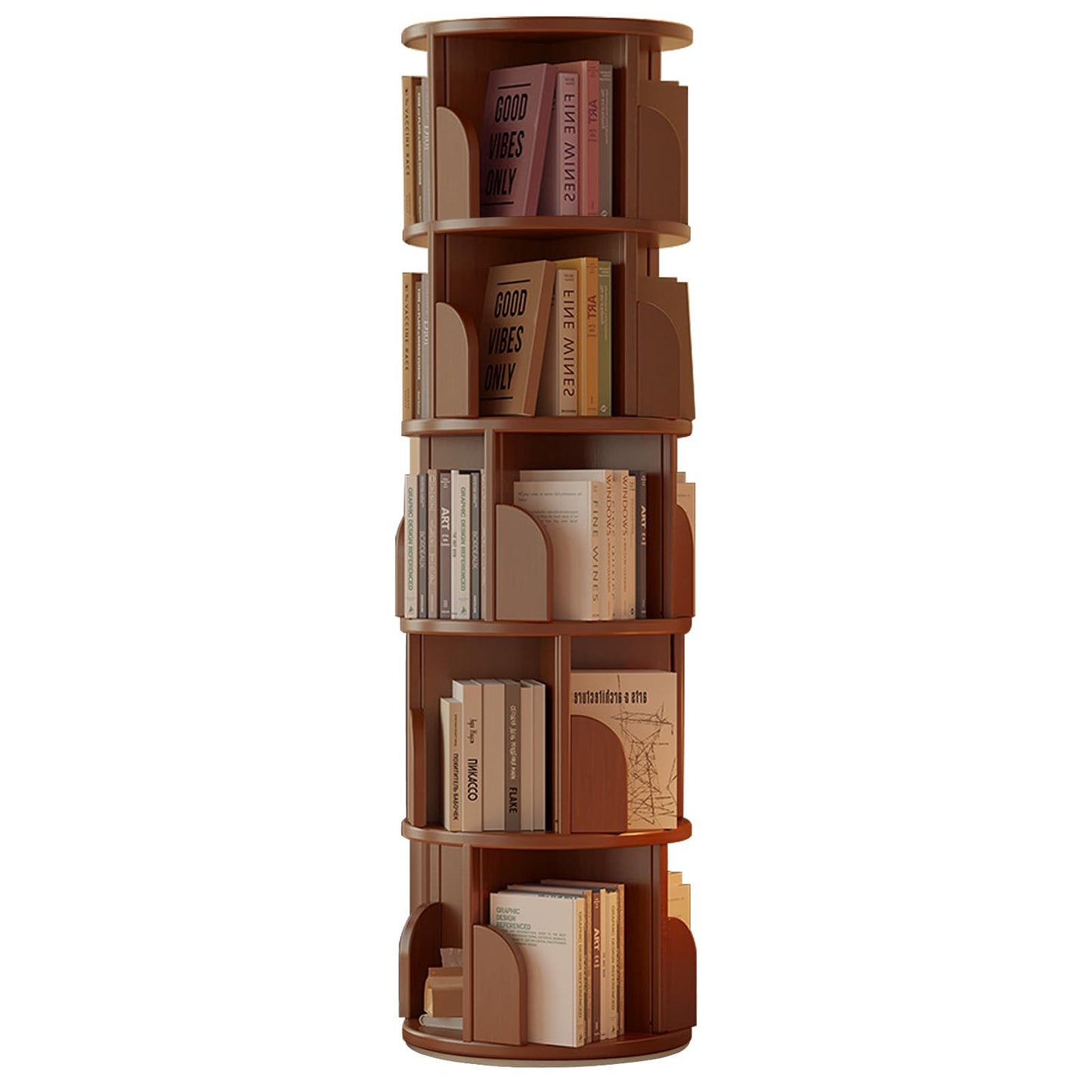 KZOBYD Rotating Bookshelf, Revolving Book Shelf (Brown, H 158 cm)