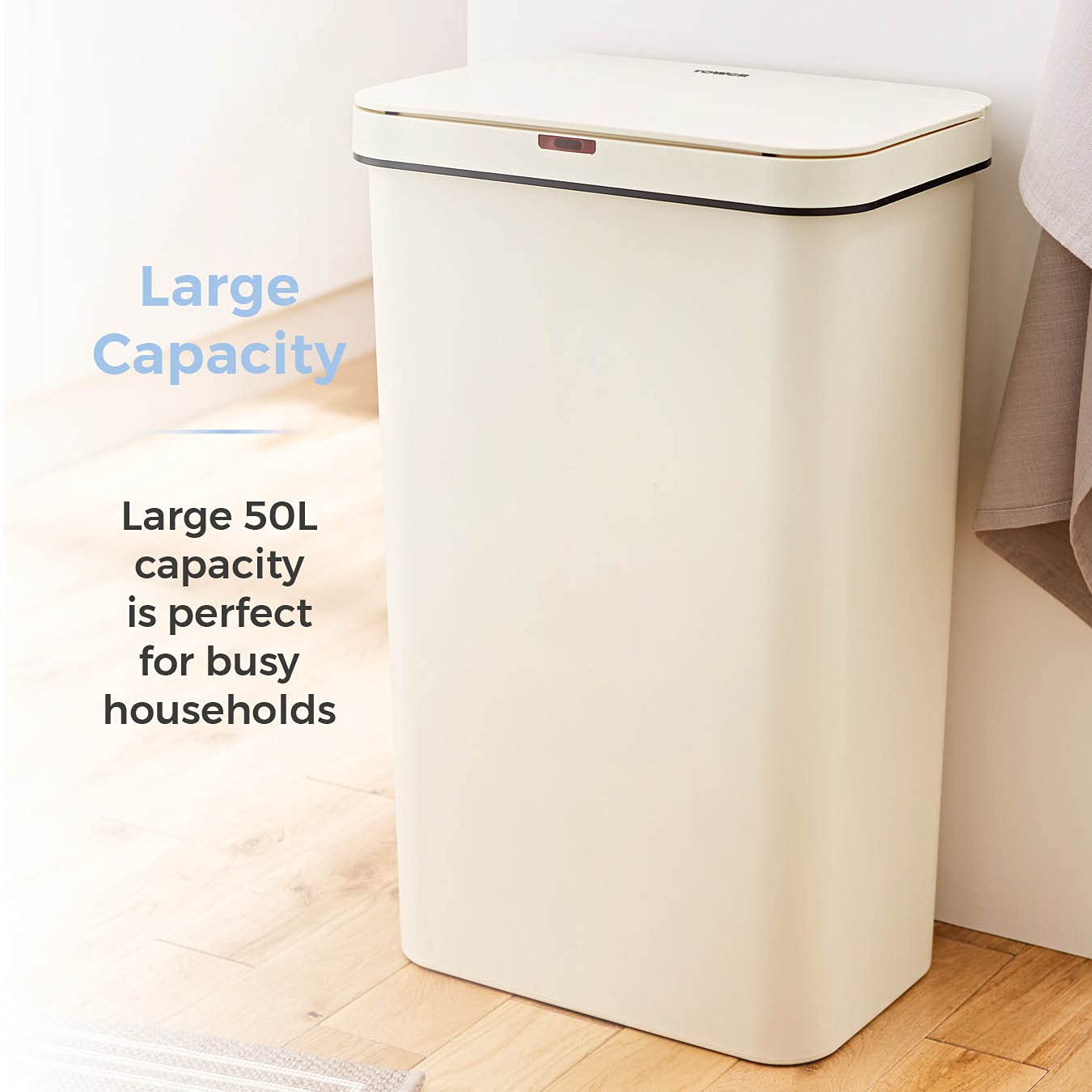 Tower T838005C Sensor Bin with Retainer Ring, Battery-Operated, 50L, Cream
