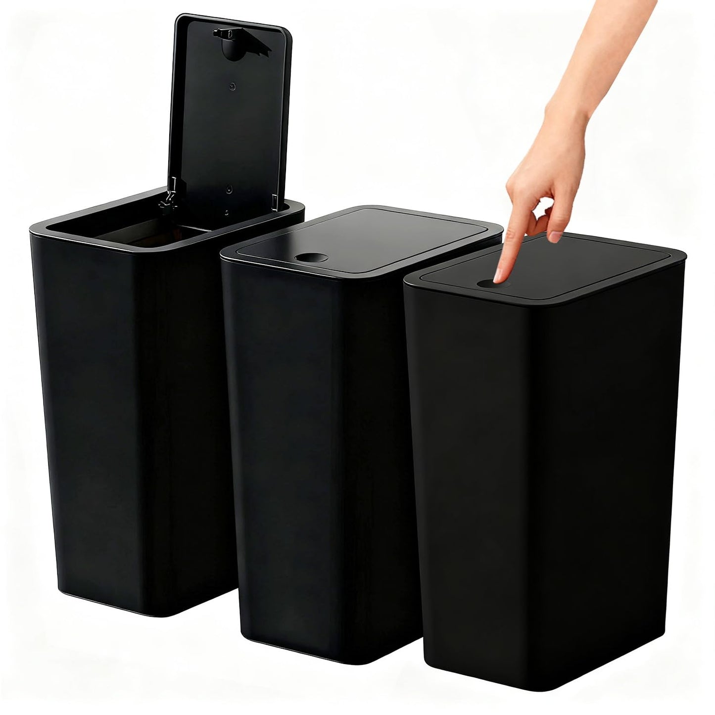 Stowetry 3 Pack Bedroom Bin,10L Plastic Bathroom Bin with Lid
