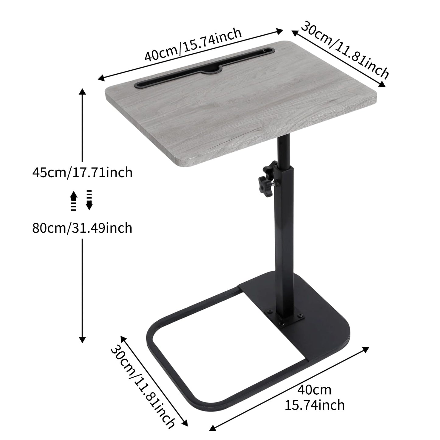 Kiss Me TV Tray Table Small Adjustable Height C Shaped End Side Table Gray