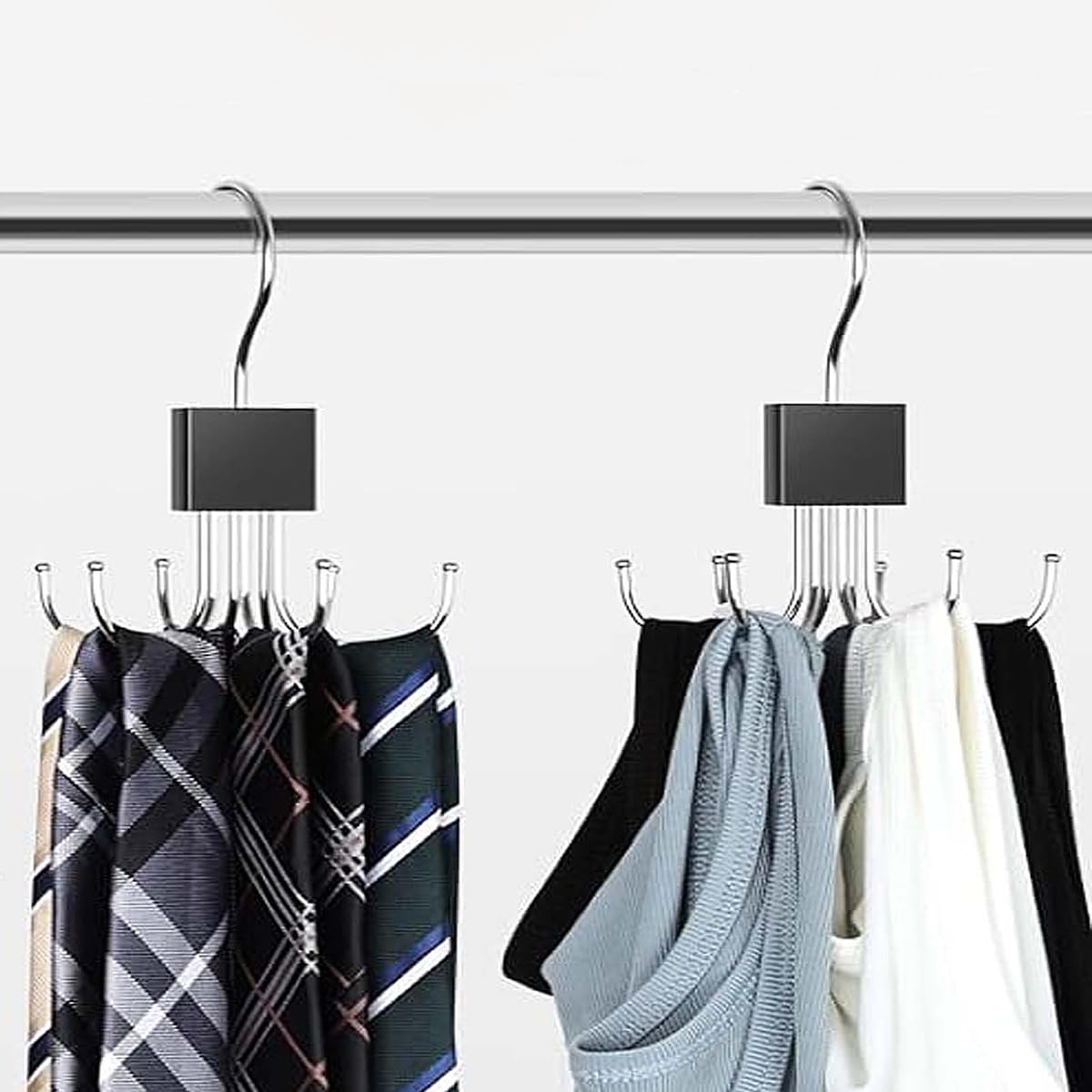 Belt Hanger,2 Pieces Anti Slip Tie Hanger For Wardrobe Scarf Hanger With 6 Hooks Multifunctional Coat Hanger Hooks Rotatable Belt Rack Closet
