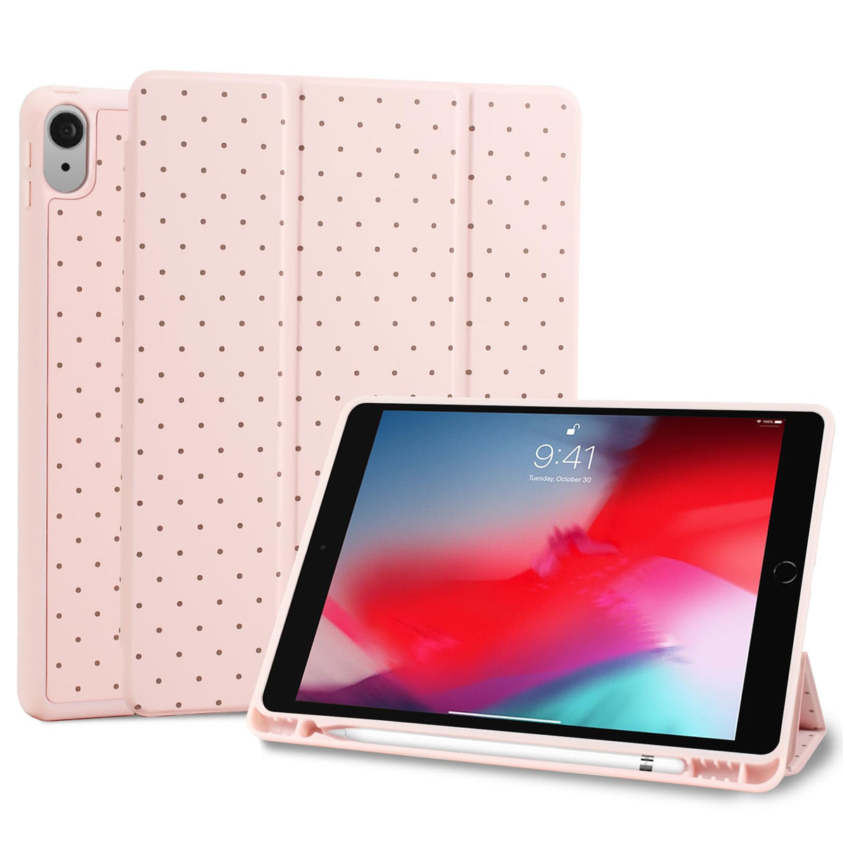 Fycyko Compatible with iPad (A16) 11th Generation 11 Inch 2025 Case, Slim Stand Cover for iPad 10th 10.9 Inch 2022 with Pencil Holder, Polka Dot