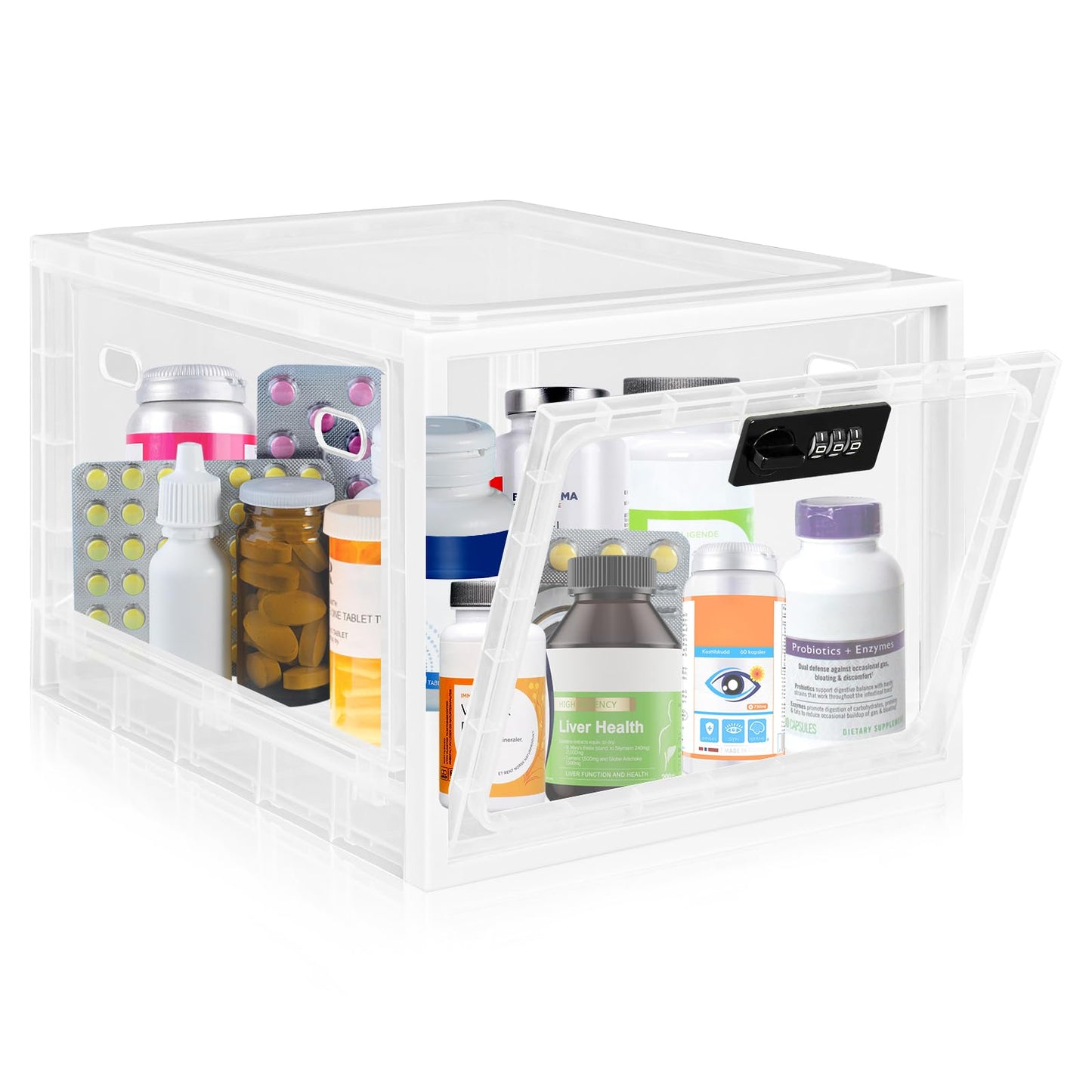 Gemaxvoled Lockable Medicine Box, 12.6L BPA-Free Lockable Storage Box for Child Safety