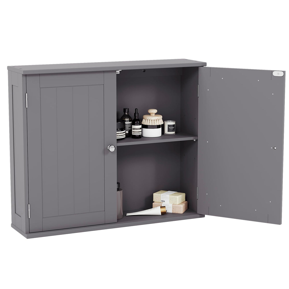 Bath Vida Priano Bathroom Cabinet Double Door Wall Mounted Storage Shelf, Grey