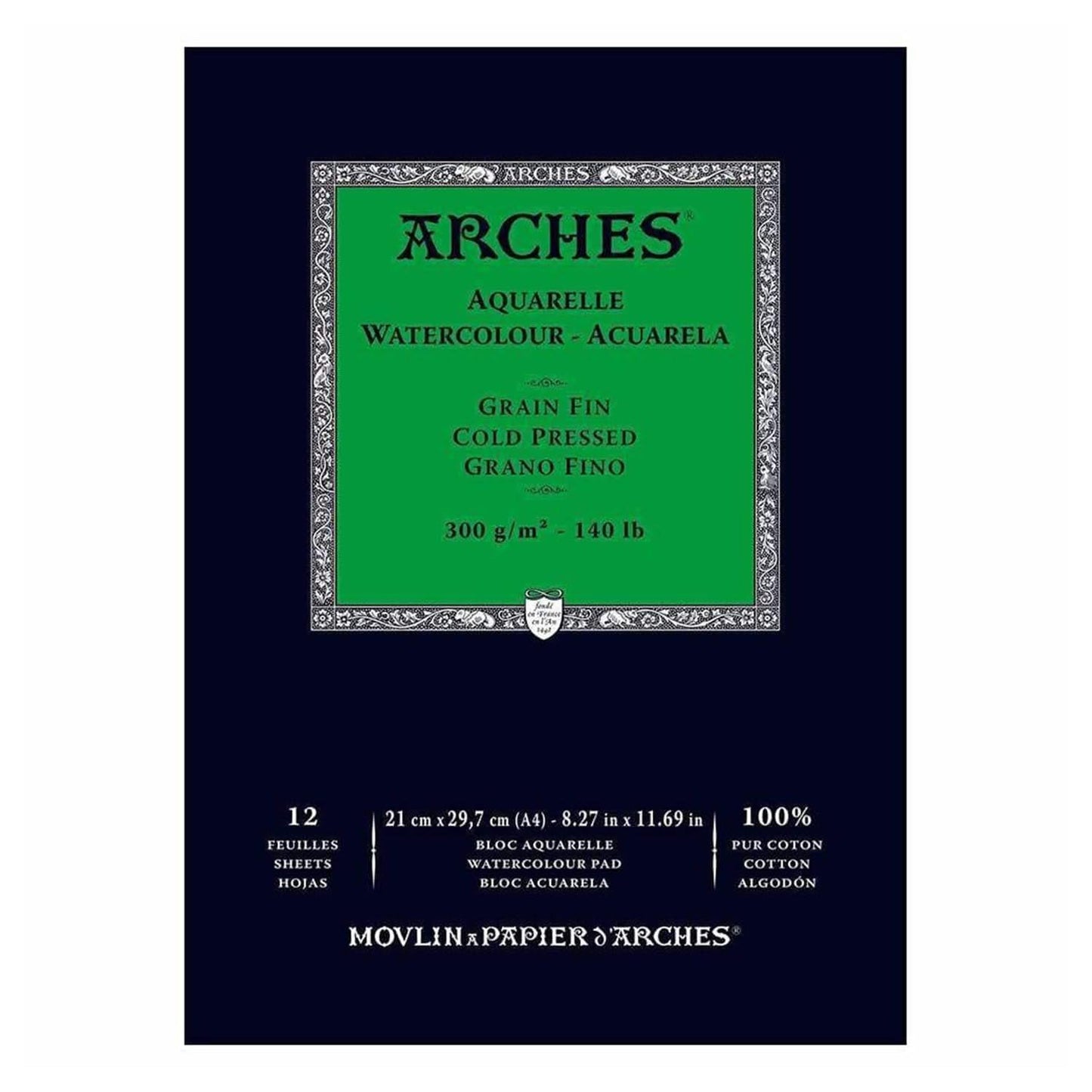 ARCHES A1795091 Enc 21x29,7 12H Aquarelle 100% Fine 300g NAT, White Natural