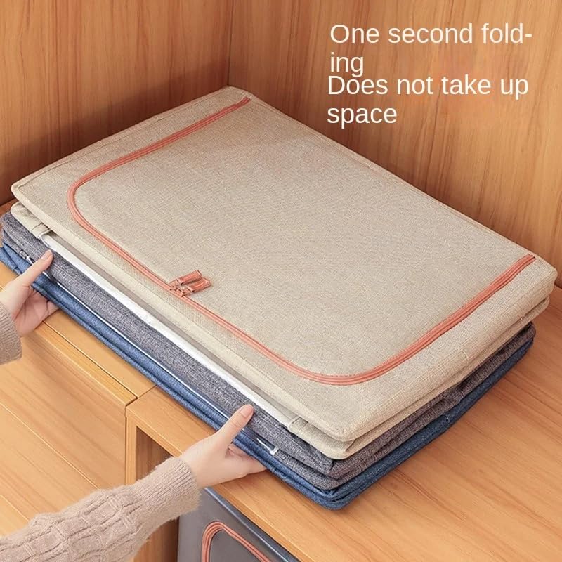 3Pcs Clothes Storage Bin,24L Beige Cloth Storage Box with Metal Frame,Foldable Fabric Bin Organizer for Clothes,Stackable Openings Cloth Storage Bin
