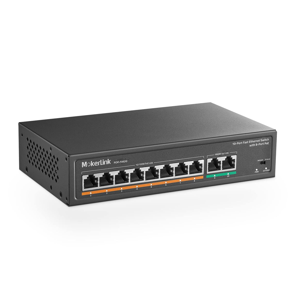 MokerLink 10 Port PoE Switch with 8 PoE+ Port, 2 Gigabit Uplink, 802.3af/at PoE+ 100Mbps, 120W, Extend to 250Meter, Metal Plug & Play, Fanless No