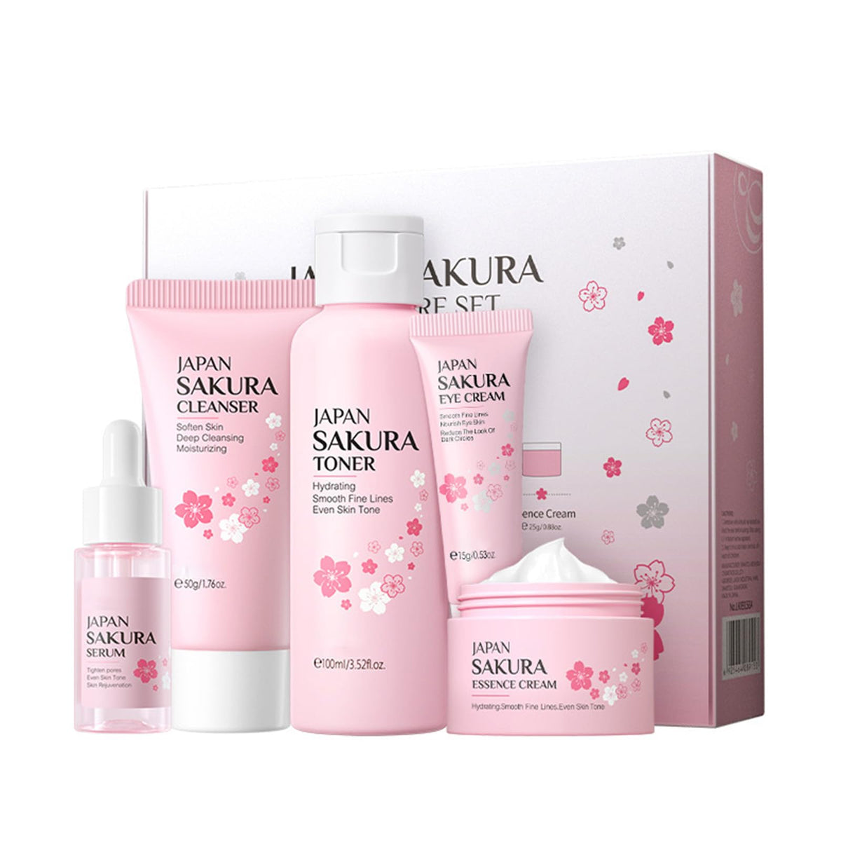 Sakura Skin Care Set, Mothers Day Gift Set, Skin Care Sets & Kits, Skincare Set Products with Face Serum,Cleanser,Eye Cream,Face Cream,Toner,Travel