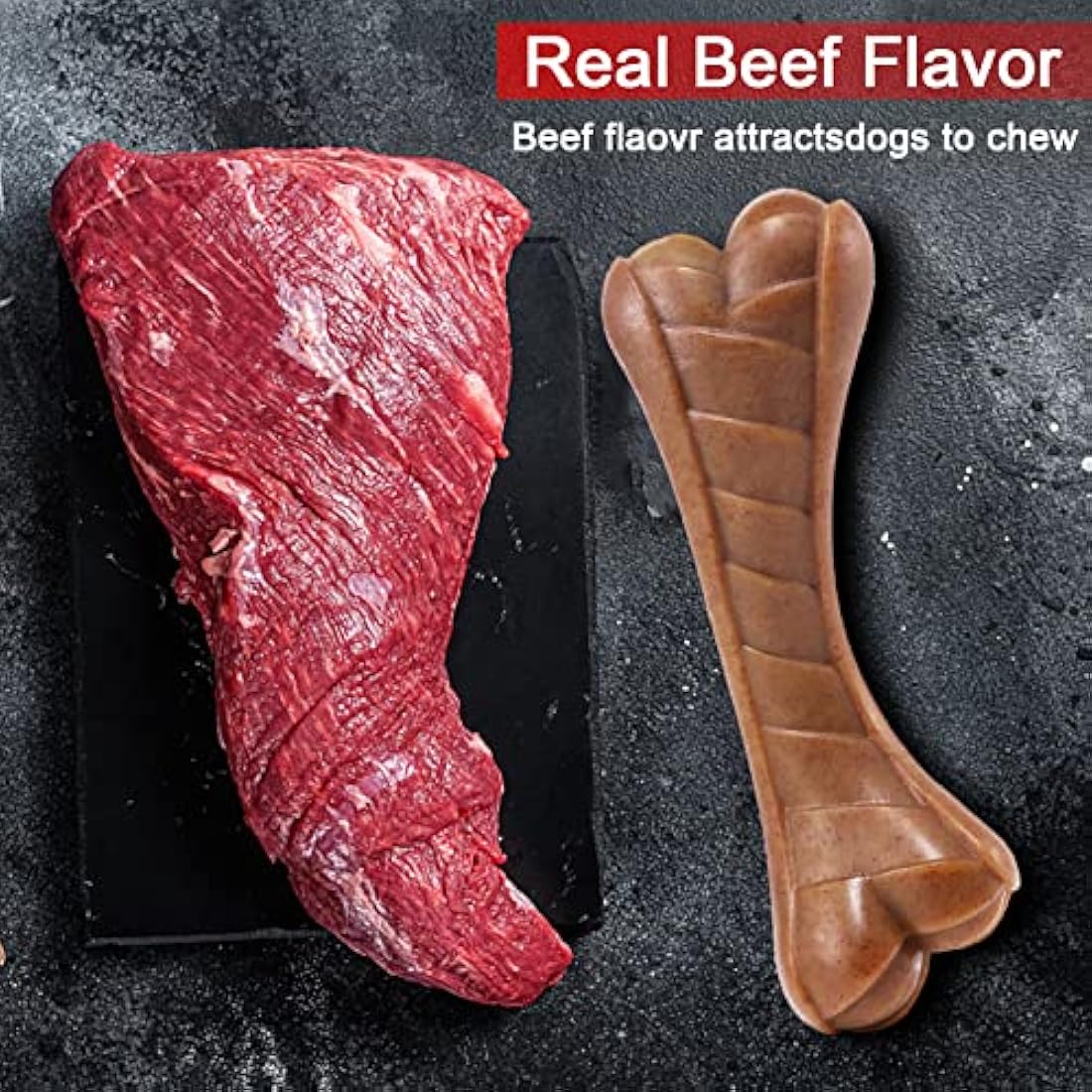 Devolamn Dog Toys, Indestructible Dog Chew Toys for Aggressive Chewers, Durable Tough Interactive Nylon Real Beef Flavor Outdoor Anxiety Relief Extreme Teething Bone Chew Toys for Large Medium Dogs