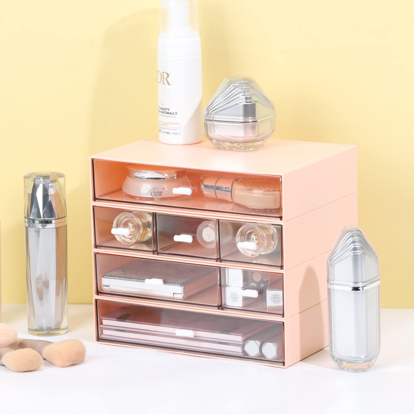 OSteed Desk Tidy Organiser with 7 Drawers, Makeup Storage Drawers, Pink
