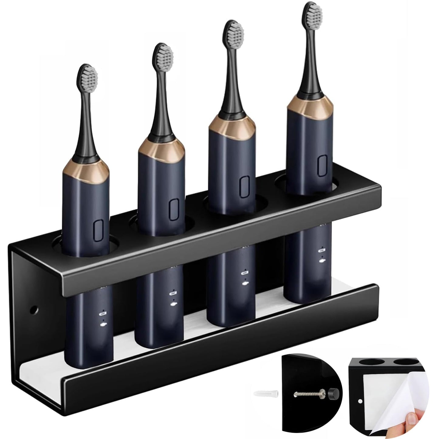 Electric Toothbrush Holder Wall Mounted,4 Compartments Detachable Toothbrush Caddy with Diatomite Dish,Self-Adhesive or perforate Universal,toothbrush