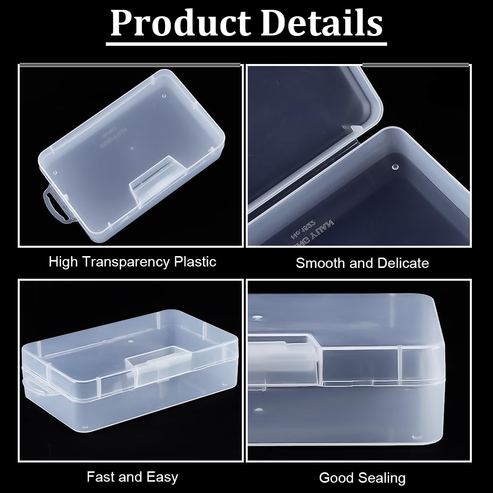 BENECREAT 4 Pack 16x9x4cm Large Clear Plastic Box Container Clear Storage Organizer with Hinged Lid for Small Craft Accessories Office Supplies Clips