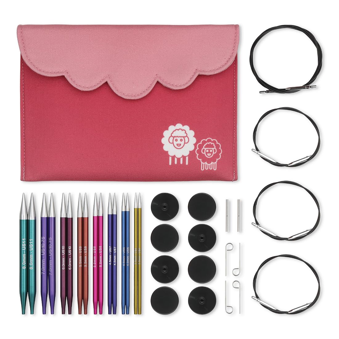 KnitPro Interchangeable Circular Knitting Needle Tips Deluxe Set, Zing, 3.50-8.00mm, 26-47424