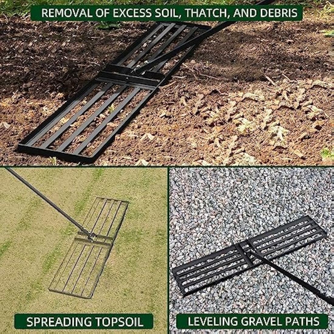 Byhagern Lawn Leveling Rake 114×25cm - Heavy Duty Lawn Leveller - stainless steel pole with a handle for less effort Lawn Lute, Levelawn Tool for Garden, Golf Course, Farm, Backyard