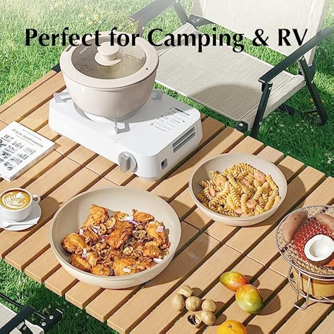 Redchef 16pcs Ceramic Pots and Pans Set Non Stick, Nonstick Kitchen Cookware Set with Detachable Handle, PFAS PFOA & PTFE Free, RV Ceramic Cookware Set for Camping, Oven Safe（Beige White