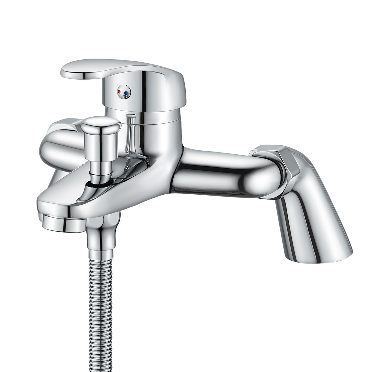 Rehomthy Bath Shower Mixer Tap, Modern Round Monobloc Single Shower Tap with Bathtub Spout, Solid Brass, Chrome, 1/2'' Outlet 180mm Centres