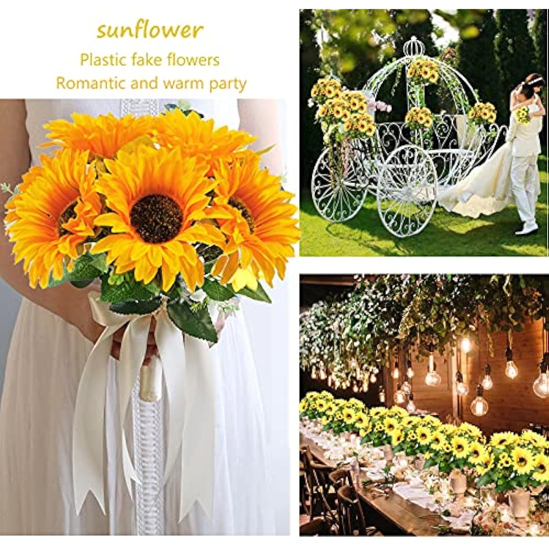 6 Bunches Artificial Sunflower Bouquet, Fake Silk Sunflower Flowers, Realistic Plants for Wedding Party Anniversary Home Office Table Centerpiece Décor(short)