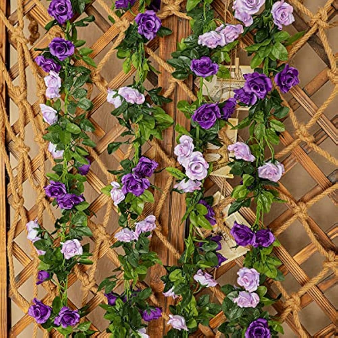 Veryhome 3PCS 7.9FT Artificial Purple Rose Flower Garland, Silk Hanging Floral Garland, Decorative Flower Vines for Room Decor Wedding Flowers Arches for Ceremony (Purple)