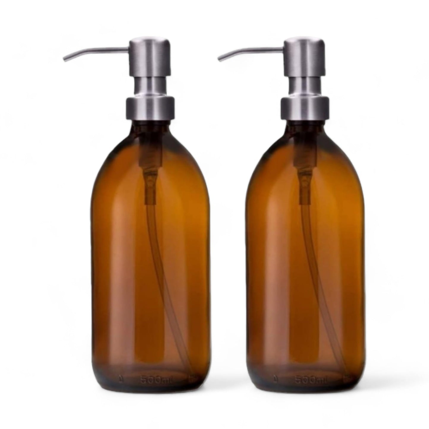 Amber Glass Bottles 500ml Soap Dispenser with Metal Pump (BPA-Free) Brown Glass Empty Soap Dispensers ? Reusable Refillable Eco friendly, Sustainable