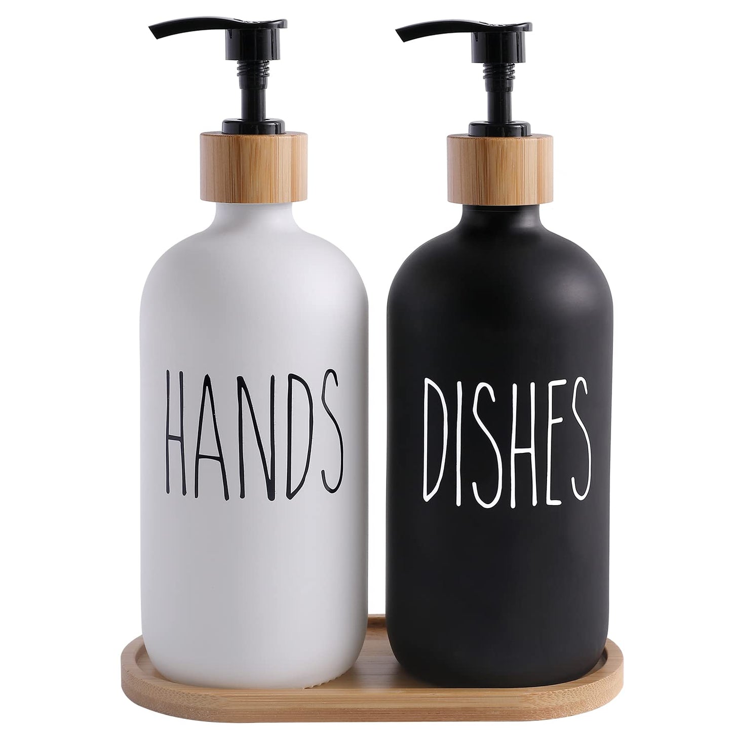 MOMEEMO Glass Soap Dispenser Set, Black & White, Contains Hand & Dish Soap Dispenser, Suitable for Kitchen Decor