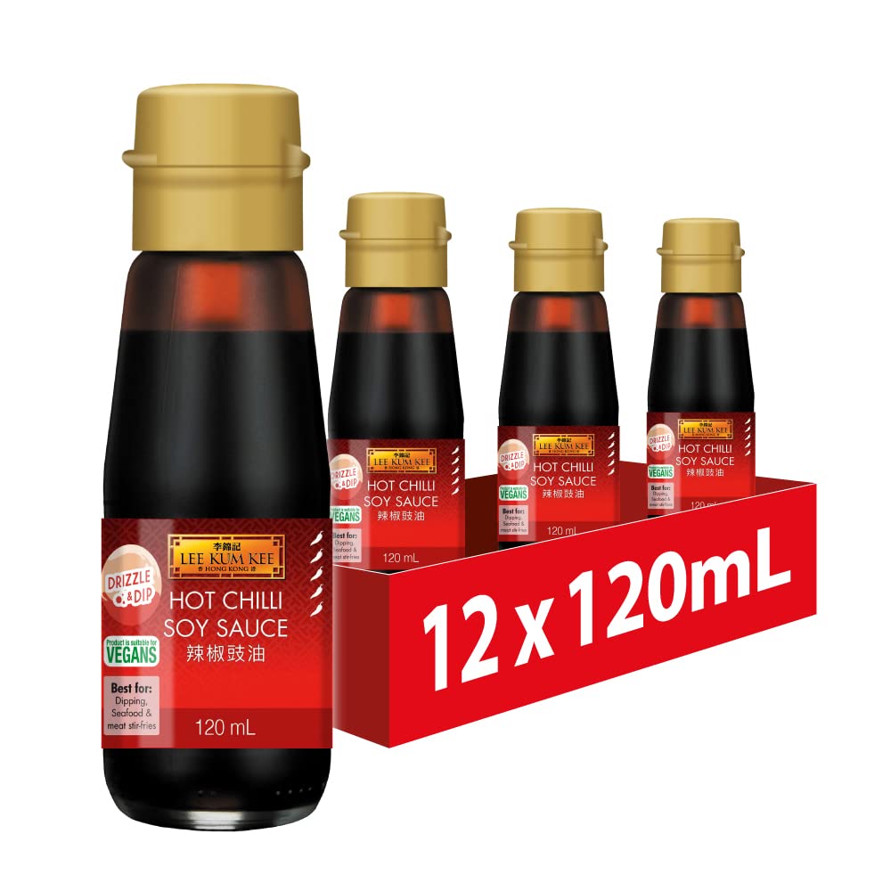 Lee Kum Kee Hot Chilli Soy Sauce, Drizzle & Dip, Vegan, 120 ml (Pack of 12)