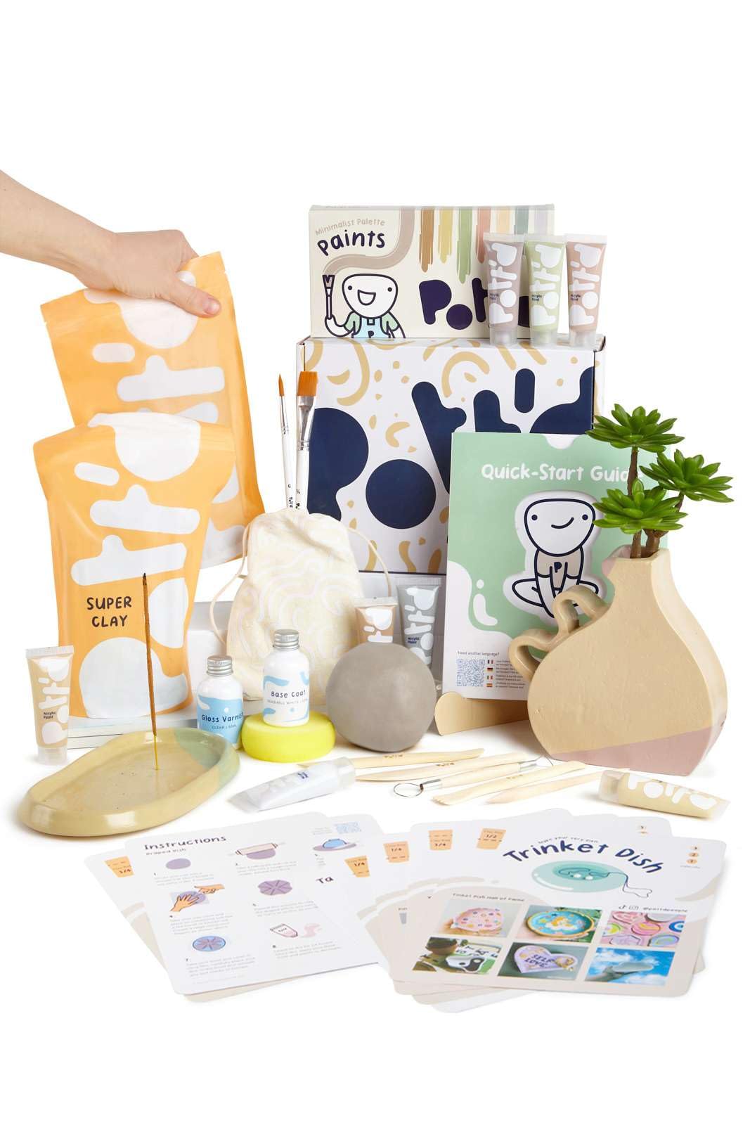 Pott'd at Home Pottery Kit for Adults. Air Dry Clay Kit for Beginners. Craft Kit for Adults Includes: Air-Dry Clay for Adult, Tools, Paints, Brushes,