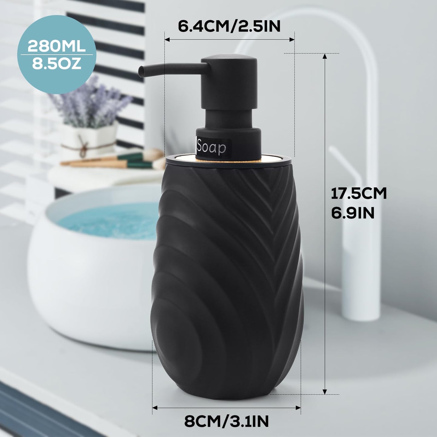 Hand Soap Dispenser Bathroom Bamboo with Texture, Soap Dispenser Kitchen